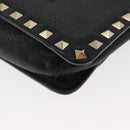 VALENTINO Rock Studs Shoulder Bag Leather Black Gold Auth bs31636-17
