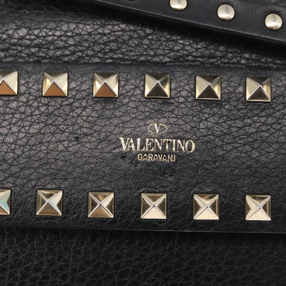 VALENTINO Rock Studs Shoulder Bag Leather Black Gold Auth bs31636