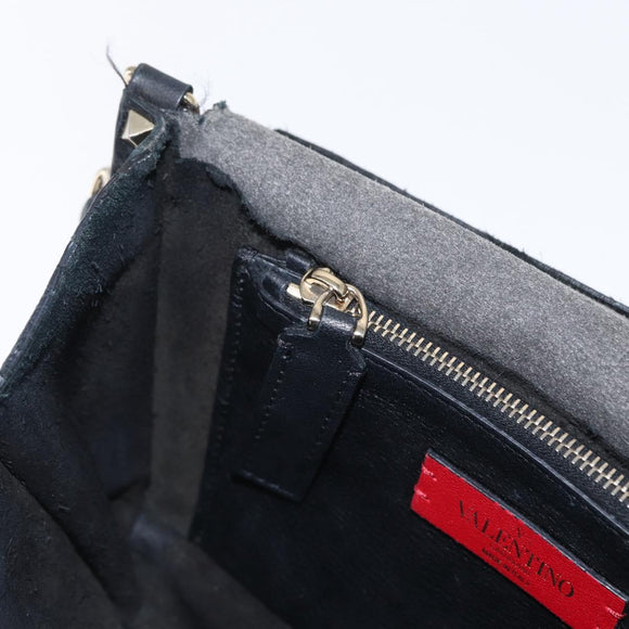 VALENTINO Rock Studs Shoulder Bag Leather Black Gold Auth bs31636