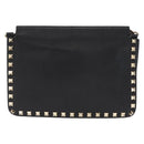 VALENTINO Rock Studs Shoulder Bag Leather Black Gold Auth bs31636-2
