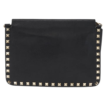 VALENTINO Rock Studs Shoulder Bag Leather Black Gold Auth bs31636 - 0