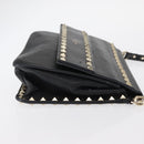 VALENTINO Rock Studs Shoulder Bag Leather Black Gold Auth bs31636-3