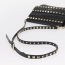 VALENTINO Rock Studs Shoulder Bag Leather Black Gold Auth bs31636-7