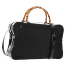 GUCCI Bamboo Hand Bag Nylon Enamel Black Silver 002 2040 0430 Auth bs31639-1