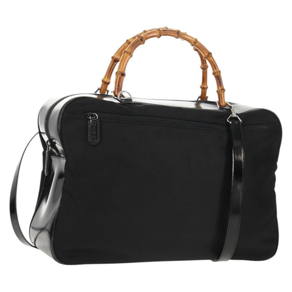 GUCCI Bamboo Hand Bag Nylon Enamel Black Silver 002 2040 0430 Auth bs31639