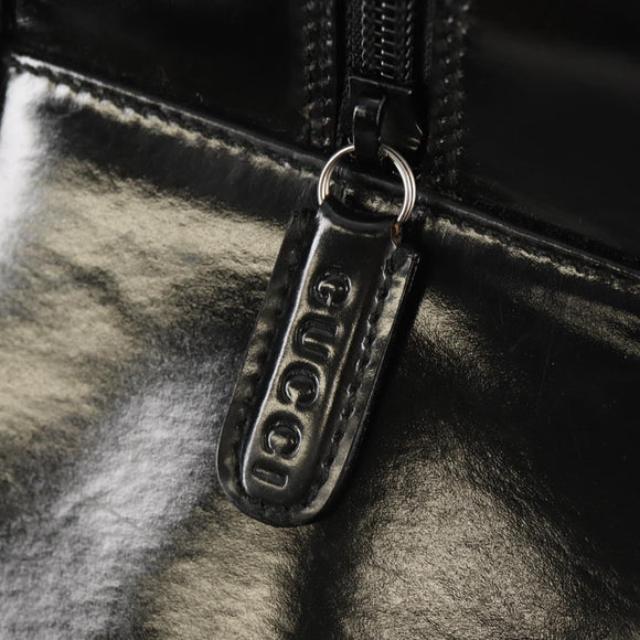 GUCCI Bamboo Hand Bag Nylon Enamel Black Silver 002 2040 0430 Auth bs31639