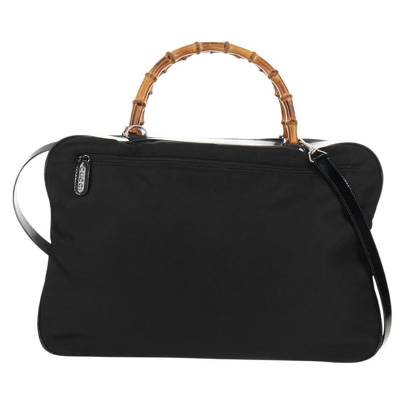 GUCCI Bamboo Hand Bag Nylon Enamel Black Silver 002 2040 0430 Auth bs31639