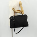 GUCCI Bamboo Hand Bag Nylon Enamel Black Silver 002 2040 0430 Auth bs31639-27