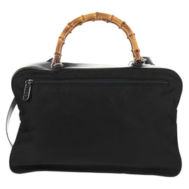 GUCCI Bamboo Hand Bag Nylon Enamel Black Silver 002 2040 0430 Auth bs31639 - 0