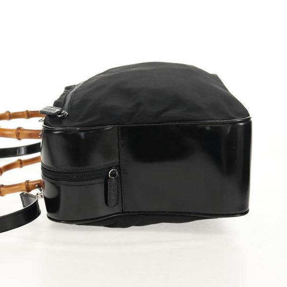 GUCCI Bamboo Hand Bag Nylon Enamel Black Silver 002 2040 0430 Auth bs31639