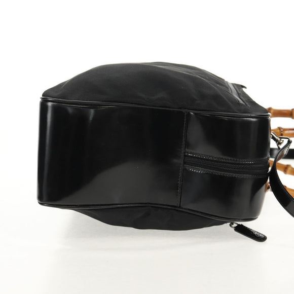 GUCCI Bamboo Hand Bag Nylon Enamel Black Silver 002 2040 0430 Auth bs31639