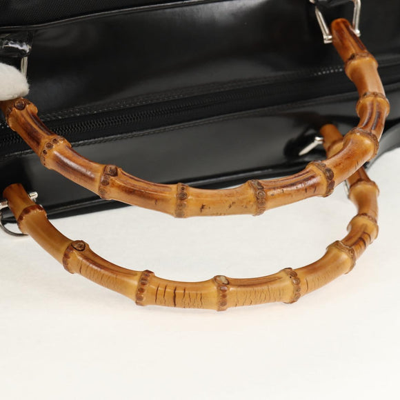 GUCCI Bamboo Hand Bag Nylon Enamel Black Silver 002 2040 0430 Auth bs31639