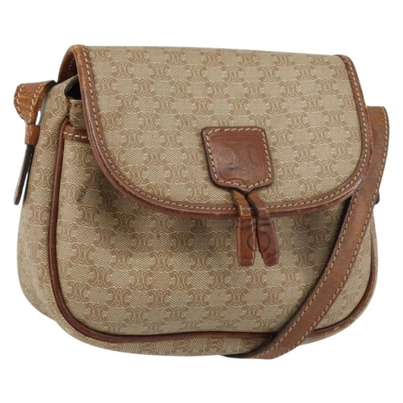 CELINE Macadam Canvas Shoulder Bag PVC Beige Gold Auth bs31640