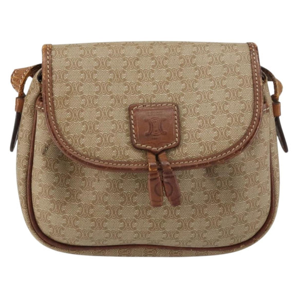 CELINE Macadam Canvas Shoulder Bag PVC Beige Gold Auth bs31640