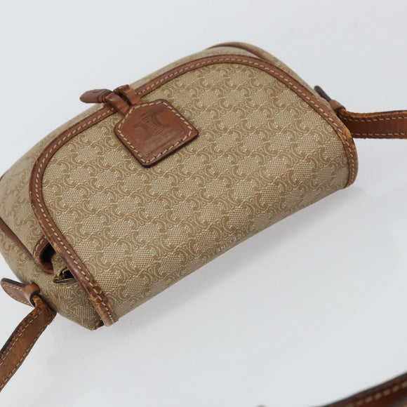 CELINE Macadam Canvas Shoulder Bag PVC Beige Gold Auth bs31640