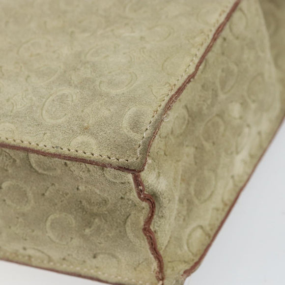 CELINE C Macadam Canvas Hand Bag Suede Beige Silver Auth bs31641