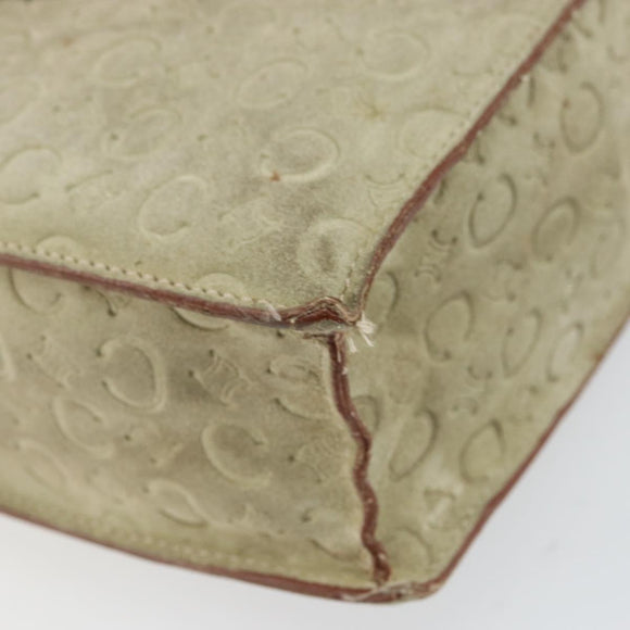CELINE C Macadam Canvas Hand Bag Suede Beige Silver Auth bs31641