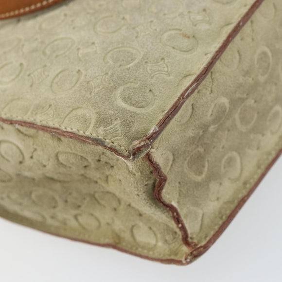 CELINE C Macadam Canvas Hand Bag Suede Beige Silver Auth bs31641