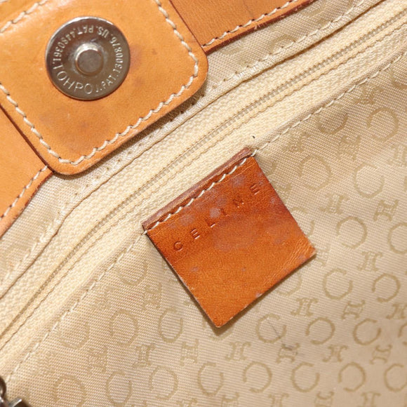 CELINE C Macadam Canvas Hand Bag Suede Beige Silver Auth bs31641