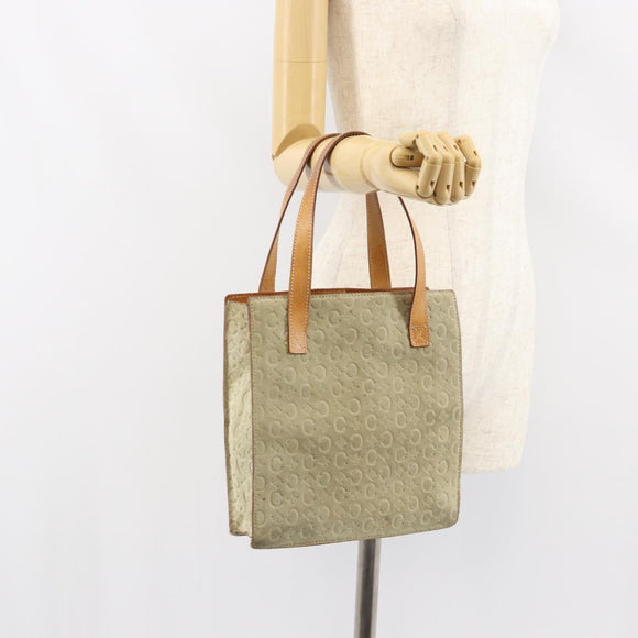 CELINE C Macadam Canvas Hand Bag Suede Beige Silver Auth bs31641