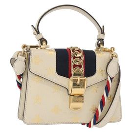 GUCCI Silvi Sherry Line Hand Bag Leather 2way Beige Gold 470270 Auth bs31644