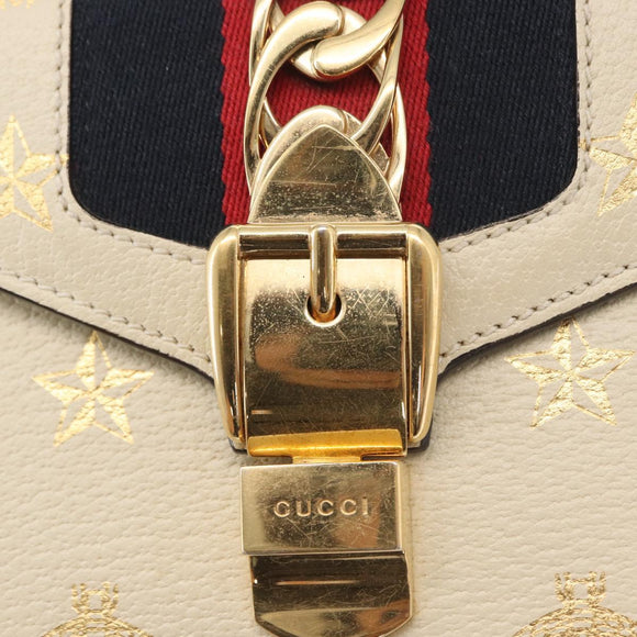 GUCCI Silvi Sherry Line Hand Bag Leather 2way Beige Gold 470270 Auth bs31644