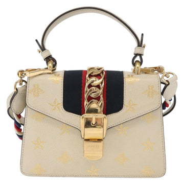 GUCCI Silvi Sherry Line Hand Bag Leather 2way Beige Gold 470270 Auth bs31644 - 0
