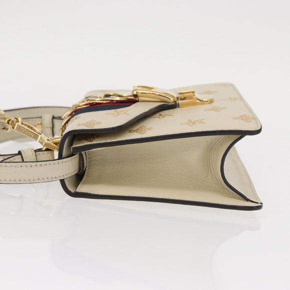 GUCCI Silvi Sherry Line Hand Bag Leather 2way Beige Gold 470270 Auth bs31644