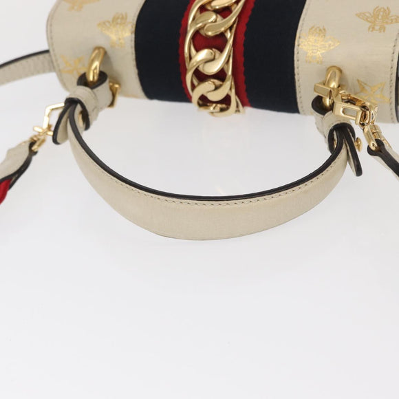 GUCCI Silvi Sherry Line Hand Bag Leather 2way Beige Gold 470270 Auth bs31644
