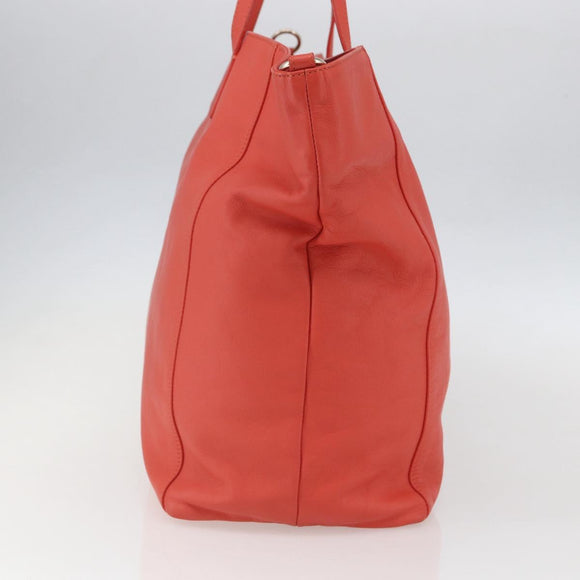 VALENTINO Tote Bag Leather Orange Gold Auth bs31646