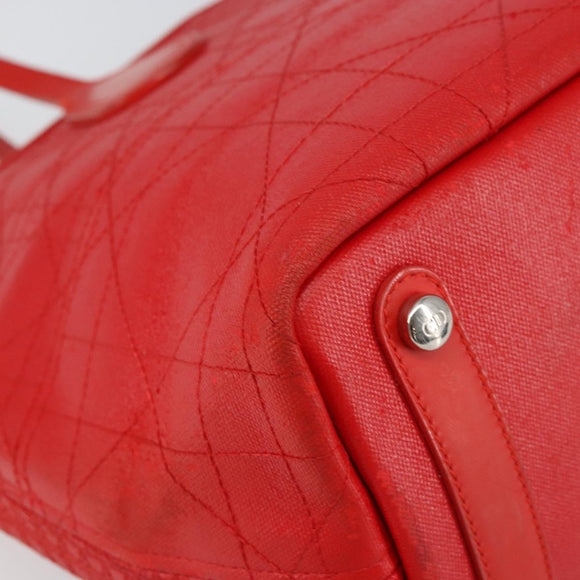 Christian Dior Canage Tote Bag Coated Canvas Red Silver Auth bs31647