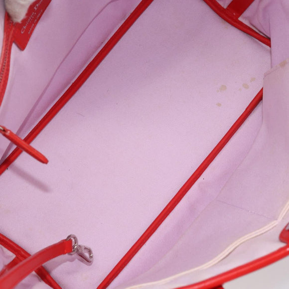 Christian Dior Canage Tote Bag Coated Canvas Red Silver Auth bs31647