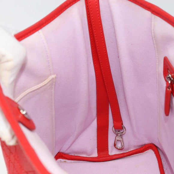 Christian Dior Canage Tote Bag Coated Canvas Red Silver Auth bs31647