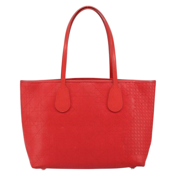 Christian Dior Canage Tote Bag Coated Canvas Red Silver Auth bs31647