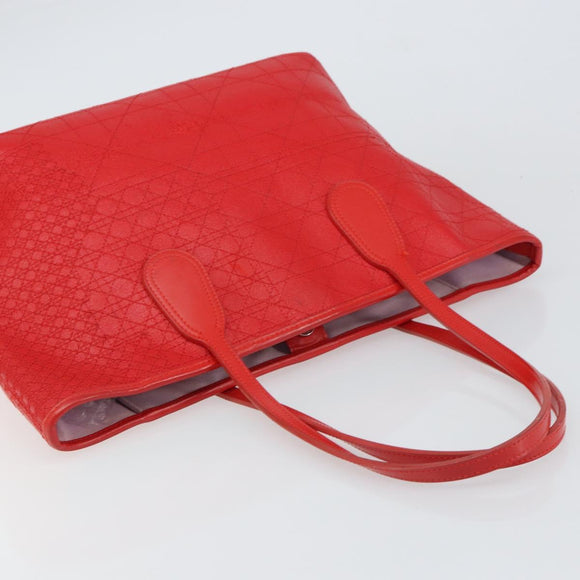 Christian Dior Canage Tote Bag Coated Canvas Red Silver Auth bs31647
