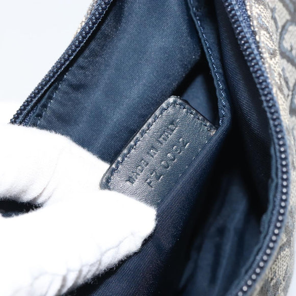 Christian Dior Trotter Canvas Accessory Pouch Navy Silver Auth bs31648