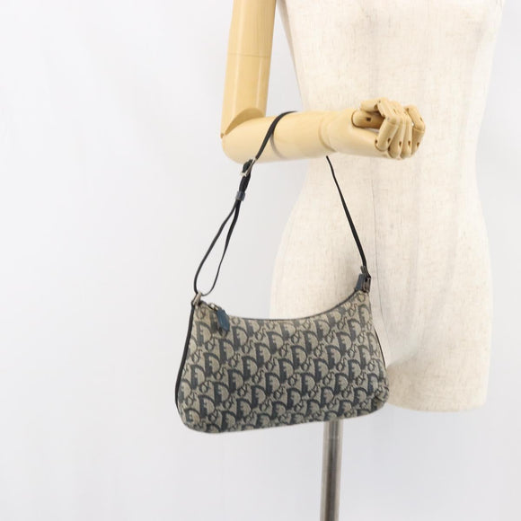 Christian Dior Trotter Canvas Accessory Pouch Navy Silver Auth bs31648