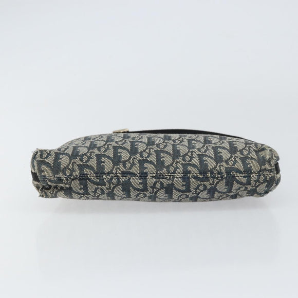 Christian Dior Trotter Canvas Accessory Pouch Navy Silver Auth bs31648