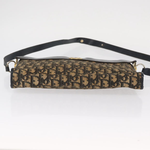 Christian Dior Trotter Canvas Shoulder Bag Navy Gold Auth bs31649