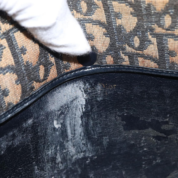 Christian Dior Trotter Canvas Shoulder Bag Navy Gold Auth bs31649