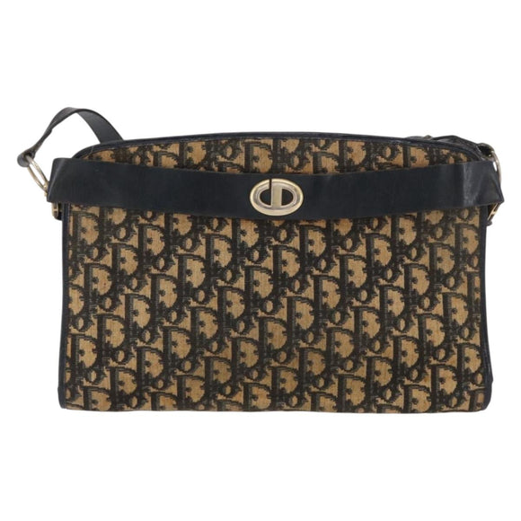 Christian Dior Trotter Canvas Shoulder Bag Navy Gold Auth bs31649