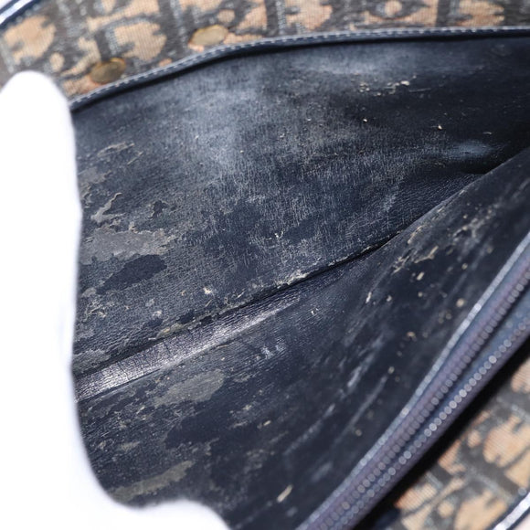 Christian Dior Trotter Canvas Shoulder Bag Navy Gold Auth bs31649