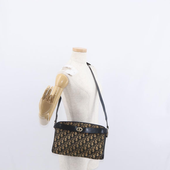 Christian Dior Trotter Canvas Shoulder Bag Navy Gold Auth bs31649