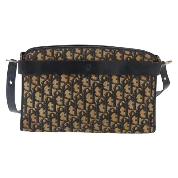 Christian Dior Trotter Canvas Shoulder Bag Navy Gold Auth bs31649