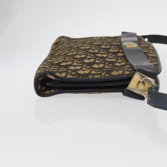 Christian Dior Trotter Canvas Shoulder Bag Navy Gold Auth bs31649