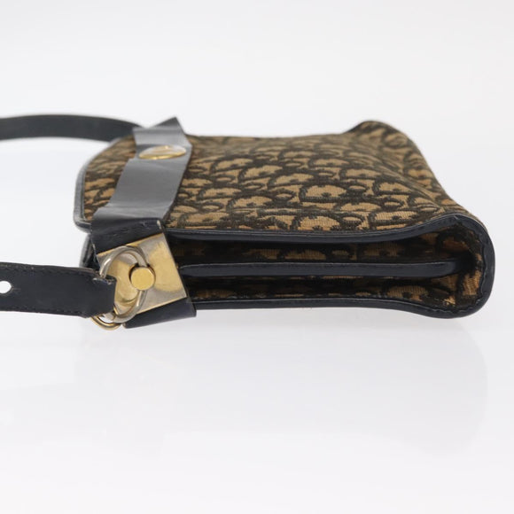 Christian Dior Trotter Canvas Shoulder Bag Navy Gold Auth bs31649