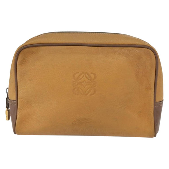 LOEWE Anagram Clutch Bag Leather Beige Gold Auth bs31652