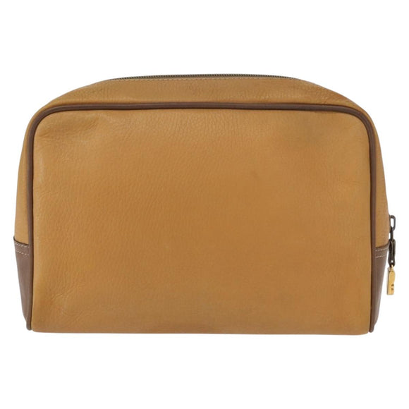 LOEWE Anagram Clutch Bag Leather Beige Gold Auth bs31652