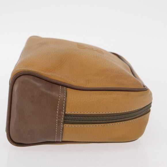 LOEWE Anagram Clutch Bag Leather Beige Gold Auth bs31652