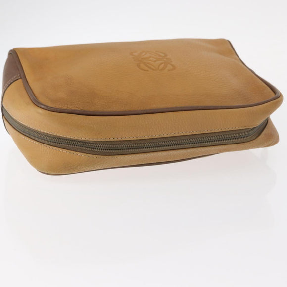 LOEWE Anagram Clutch Bag Leather Beige Gold Auth bs31652